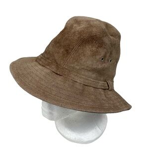 Vintage 80s 90s LL Bean Suede Leather Bucket Outback Hat USA Made FLAW